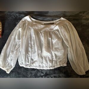 Enza Costa Cream Smocked Blouse with 3/4 Sleeves